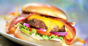 a close up of a hamburger